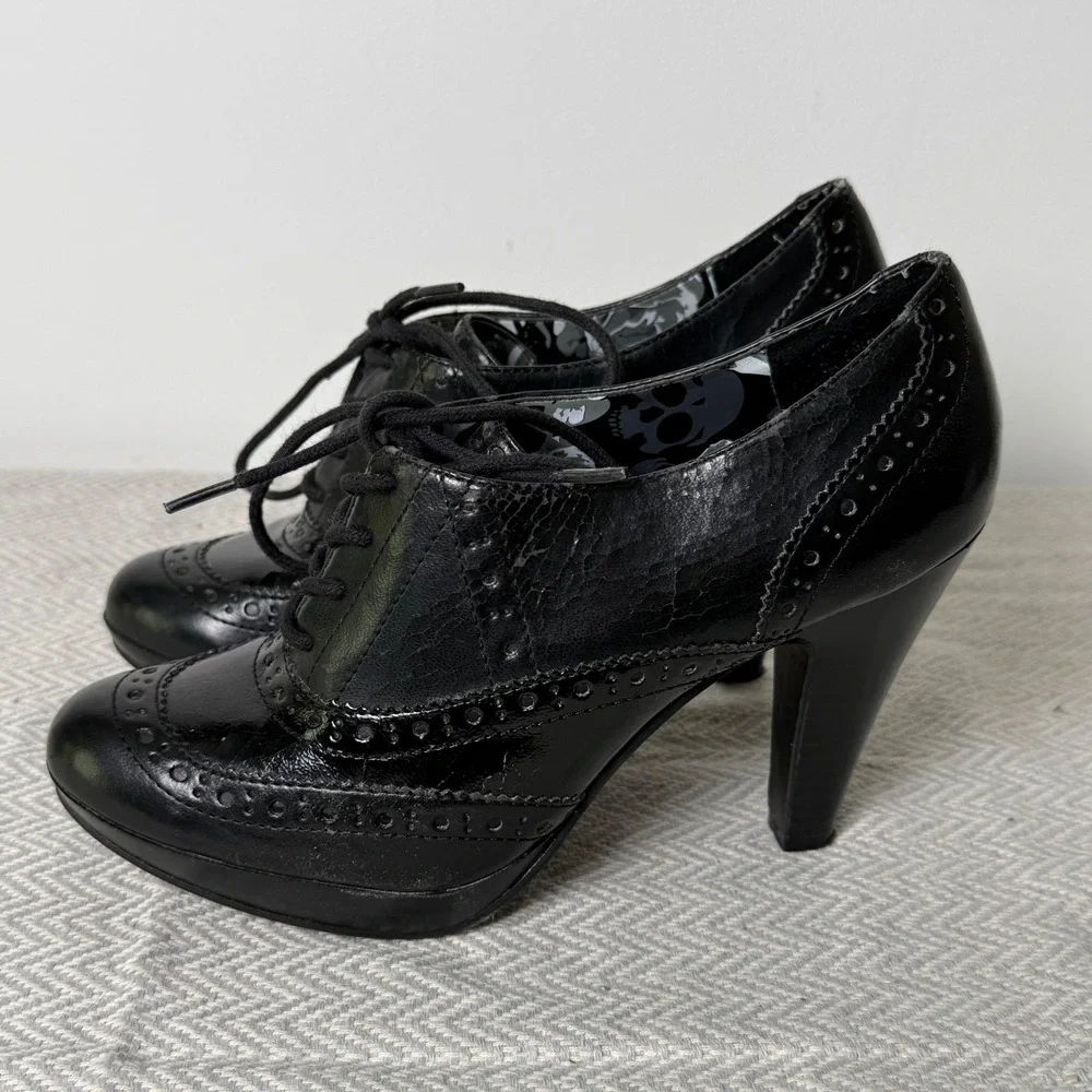 Bongo Oxford Heels Womens 6.5 Black Lace‎ Up Platform Pumps Y2K Dark Academia